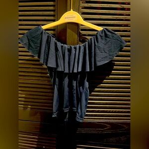 Off-Shoulder Ruffle Navy Top